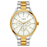 Timex Analog Watch For Man With White Round Dial & Two Tone Stainless Steel Bracelet Band Water Resistant Men'S Wrist Watches - 