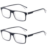 Missfive 2-Pack Light Bifocal Reading Glasses for Men, Blue Light Blocking Near Far Dual-use Spring Hinge Readers, Comfort Recta