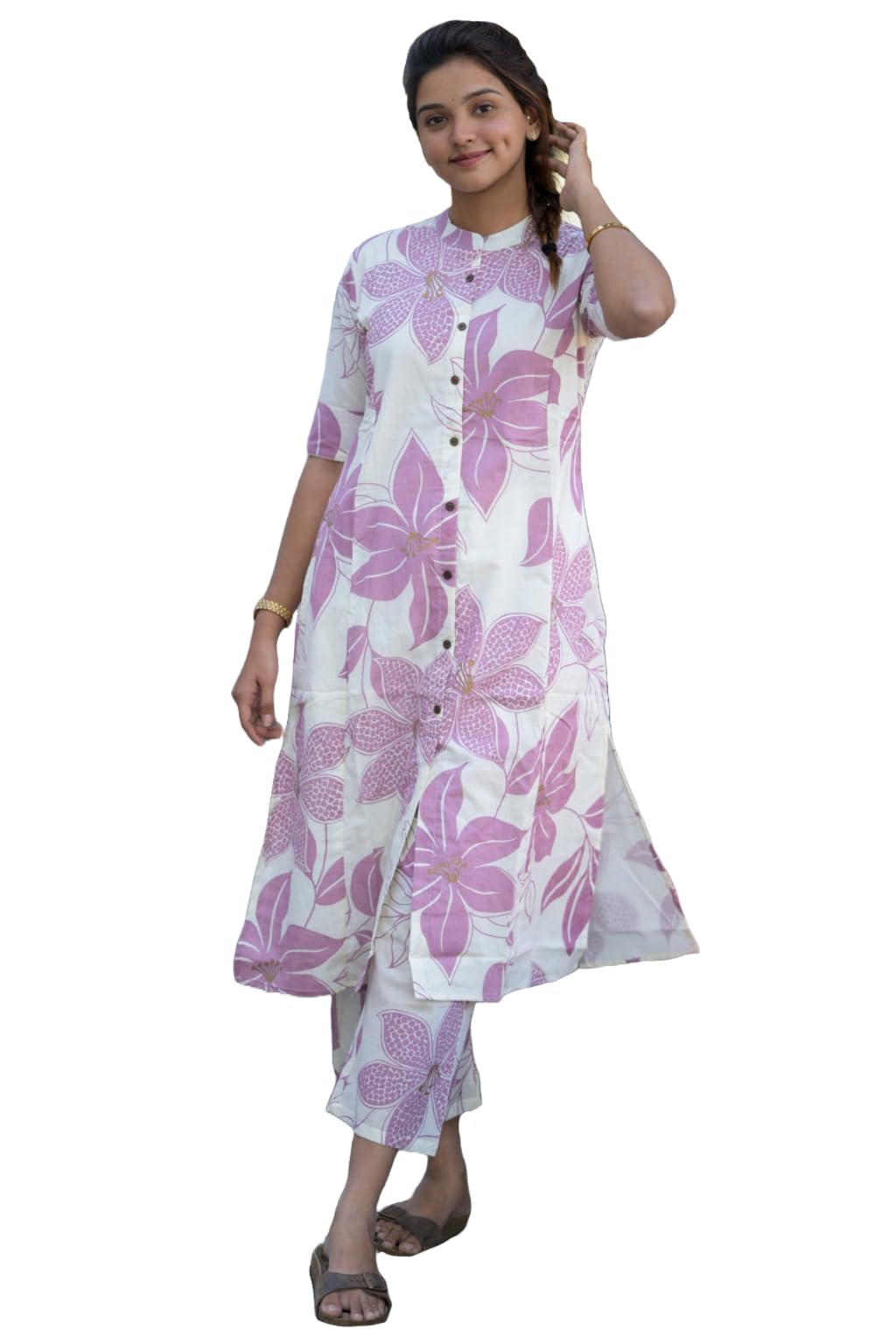 Anni Designer Women'S Rayon Viscose Straight Printed Kurta With Pant (Sunoni Lavender_Xl_Lavender_X-Large),Lavender,XL