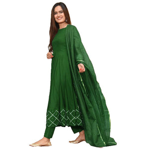 Gosriki Women'S Rayon Anarkali Soild Kurta With Dupatta Set(Kumt-New-Dress-Green_Xl-Green_X-Large),Green,,B0987THBZC