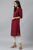 W For Woman Red Solid Cotton Blend Straight Long Kurta Tibetian Red Xl