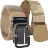 Tactical Nylon Web Belt, Military Style Cross Buckle, Khaki, 2Pack Heavy Duty Canvas Belts With Quick Release Metal Buckle