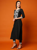 Anni Designer Women'S Cotton Blend Straight Embroidered Kurta With Pant (Dotd-Black-Nk_Xxl_Black_Xx-Large),Black,2XL,Cotton Blend,Regular,