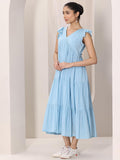 Libas Women'S Cotton Fit And Flare Midi Dress (29584_Light Blue_Xl)