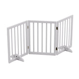 Freestanding Foldable Dog Gate for House - 3 Panels, 24'' Tall, White Wooden Pet Gate for Doorways and Stairs With 2 Support Fee