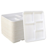 Vplus 500 Pack 5 Compartment Plates, 100% Compostable Paper Plate, 10.25x8.5 inch Disposable School Lunch Trays, Eco-Friendly Ba