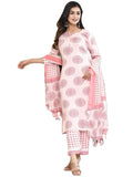 Anni Designer Women'S Cotton Blend Straight Printed Kurta With Palazzo & Dupatta (Chhapa-Pink-Cmd_L_Pink_Large),Pink,L