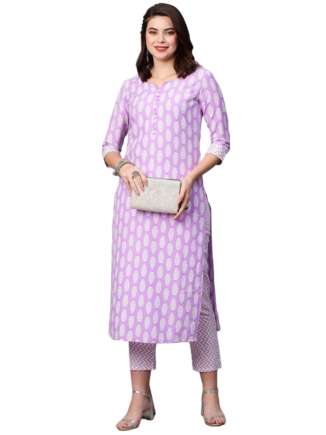 Gosriki Women'S Cotton Blend Traditional Straight Printed Kurta With Pant Set (Danapa Purple-Fbf001-Gs_Xl_Dark Blue_X-Large),Purple,,B0BSTXCXV7