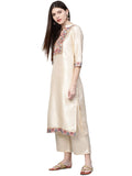 Ziyaa Women'S Art Silk Straight Kurta (Zikups2996-Xl_Beige_X-Large)