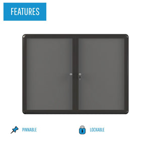 Grey Fabric Bulletin Enclosed Board Cabinet, Two Acrylic Swing Doors, 36 X 48, Graphite Aluminum Frame