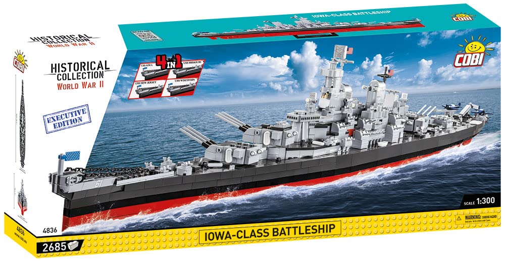 Cobi Historical Collection World War Ii Iowa-Class Battleship, 4-In-1 Executive Edition, 2685 Pieces