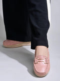 Shoetopia Upper Buckle Detailed Peach Loafers For Women & Gilrs-Eu41,Peach,8,B0D2TVB3JP