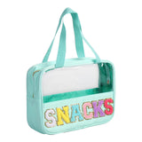 Chenille Letter Patch Clear Bag,Preppy Multi-purpose PVC&Nylon Clear Makeup Bag with Handles,Large Travel Makeup Toiletry Storag
