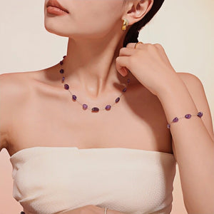 Natural Amethyst Bead Necklace for Women Handcrafted Irregular Purple Gemstone Chain Boho Chic Minimalist Jewelry Lightweight