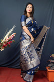 Greciilooks Womens Jacquard Cotton Silk Saree (Gl-S2378-Blue)