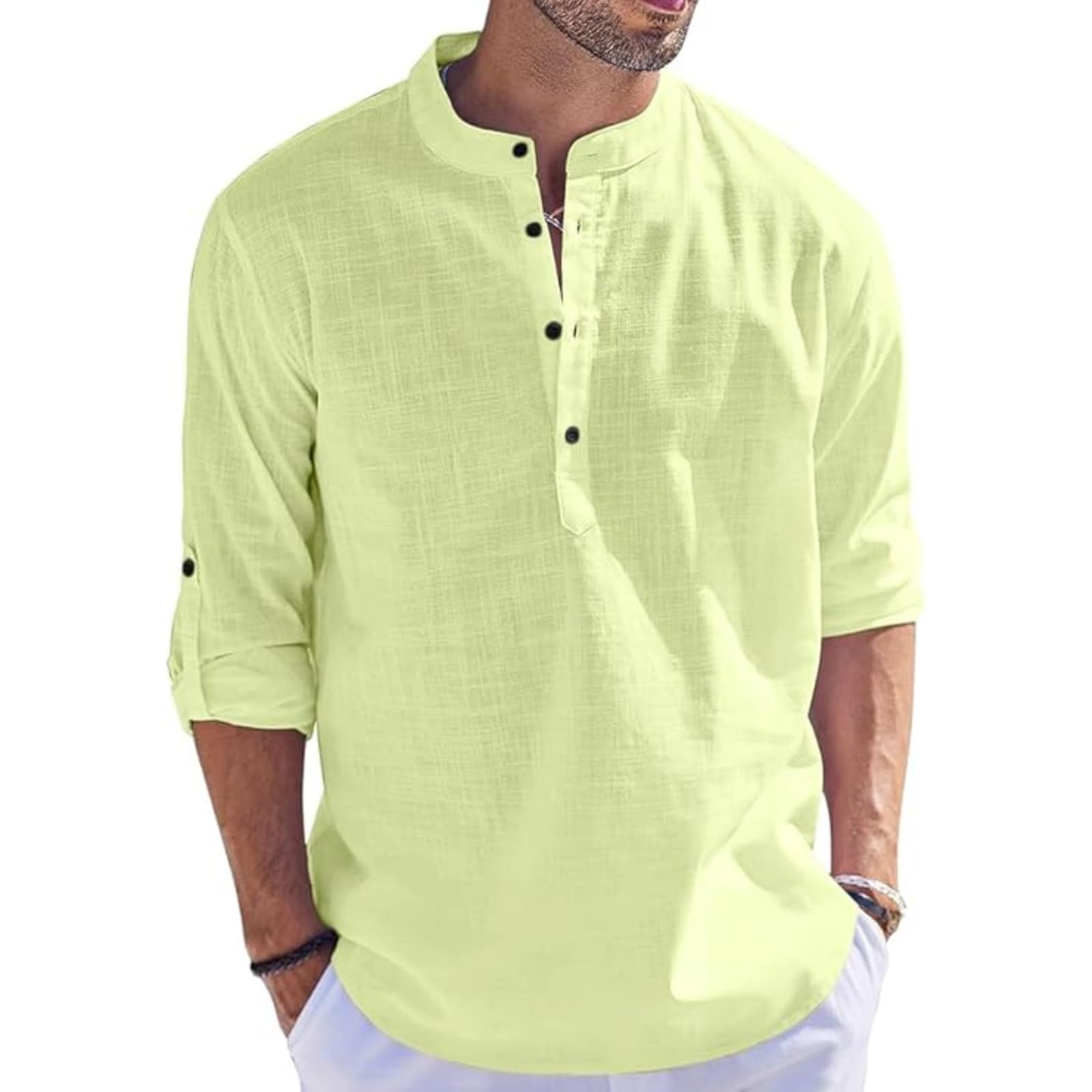 Bellstone Men'S Cotton Blend Solid Regular Fit Kurta (Kurta1500_Single_Light Yellow_L