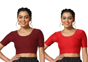Toplot Cotton Blend Lycra Stretchable Readymade Blouses Pack Of 2 (Combo-5058-Mrn-Red-44),Maroon-Red,44,B0CV585X5T