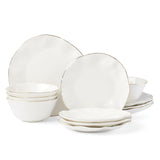Lenox Dinnerware Set, Blue Bay 12-Piece Set, Service For 4, White Porcelain, Plates And Bowls Sets, Dishwasher And Microwave Saf