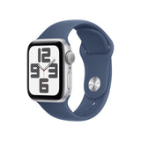 Apple Watch SE (2nd Gen) [GPS 40mm] Smartwatch with Silver Aluminum Case with Denim Sport Band M/L. Fitness and Sleep Trackers, 