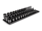 TEKTON 3/8 Inch Drive Shallow, Semi-Deep, and Deep 6-Point Impact Socket Set with Rails and Trays, 45-Piece (1/4-1 in.) | SID911
