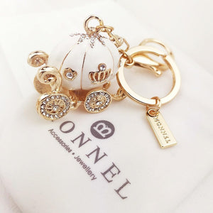 MONNEL Bling White Princess Pumpkin Carriage Crystal Lobster Claps Keychain MZ881-2