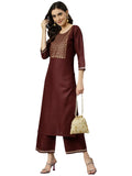 Gosriki Women'S Cotton Blend Printed Straight Kurta With Palazzo (Ridhma Maroon_L-Go_Maroon_Large),Maroon,,B0B1WSBW2Z