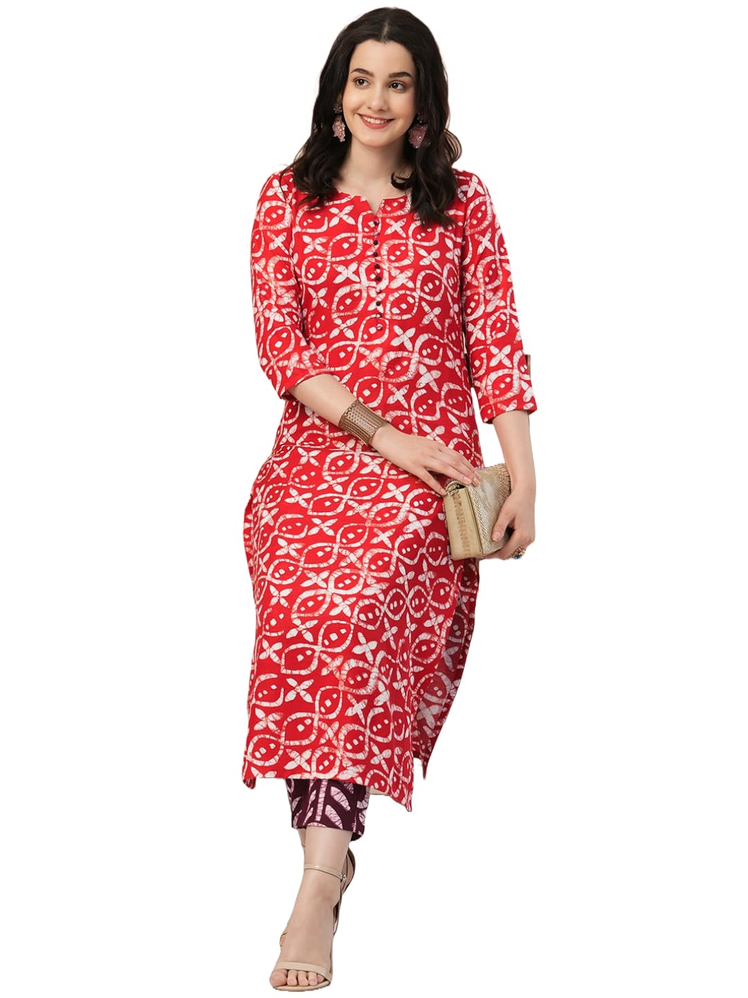 Gosriki Women'S Cotton Blend Straight Printed Kurta With Pant (Cyn Pink-Gs_L_Pink_Large),Pink,,B0CVGYMH4J