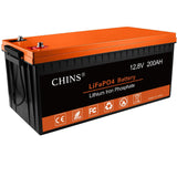 CHINS LiFePO4 Battery 12V 200AH Lithium Battery - Built-in 100A BMS with Low-Temp Protection, 2000~5000 Cycles, Perfect for RV, 