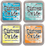 Tim Holtz Ranger Distress Oxide Ink Bundle Four 3 x 3 Pads (B Brights : Mermaid Lagoon, Evergreen Bough, Squeezed Lemonade