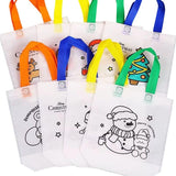 Glitreeprops Christmas Canvas Bags, Kids Party Favor Tote Set with Holiday Designs for Colouring Activities, White, 30x23 cm, Pa