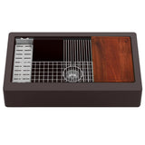 Karran 34 Retrofit Undermount Large Single Bowl Quartz Farmhouse Workstation Kitchen Sink in Brown