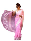 Shiv Textiles Womens Cotton Banarasi Silk Saree With Unstitched Blouse (Pink)