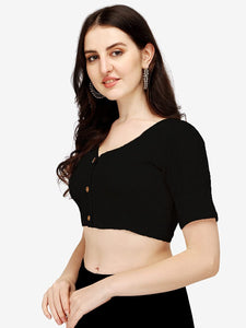 Vihu Fashion Women'S Cotton Chikankari Embroidery Work Readymade Saree Blouse (38, Black)