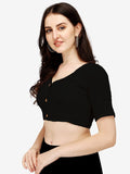 Vihu Fashion Women'S Cotton Chikankari Embroidery Work Readymade Saree Blouse (38, Black)