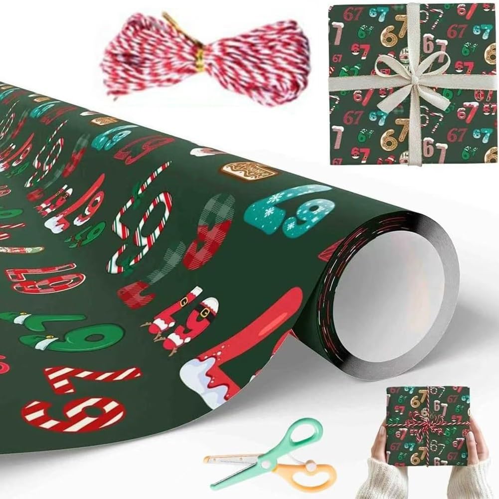 67 Wrapping Paper Christmas, 67 Meme Christmas Gift Wrap, Kids Funny Wrapping Paper, Unique Gen a Meme Gift Wraps, Brain Rot Xma