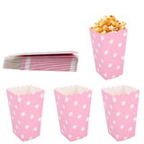lasuroa 24pcs Cute Pink Popcorn Boxes, Mini Cardboard Popcorn Buckets Containers Cups with White Polka Dots Adorable Treat Bags 