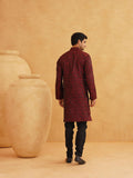 Sojanya (Since 1958 Men'S Maroon Jacquard Silk Only Long Kurta Size: Xl