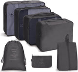 Polyester 7 Set Travel Organizer Bag 3 Packing Cubes + 3 Pouches + 1 Toiletry Organizer Bag (Black)