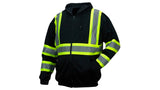 Pyramex Safety RSZH34 Series Enhanced Visibility Black Sweatshirt ANSI Type 0 Class 1 with Reflective Contrasting Tape, Large