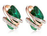 Leafael Wish Stone Stud Earrings with Emerald Green Birthstone Crystal, 18K Rose Gold Plated