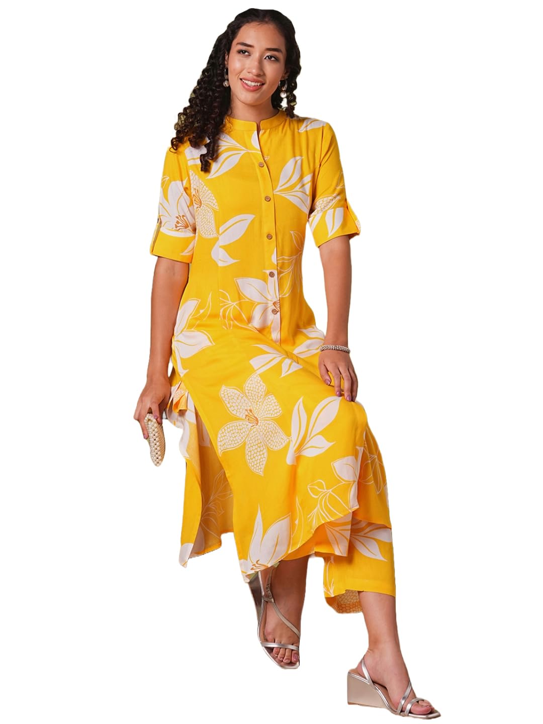 Anni Designer Women'S Rayon Viscose Straight Printed Kurta With Pant (Sunoni Yellow-Vks04_L_Yellow_Large),Yellow,L,,,