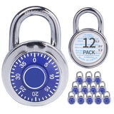 XanHen Combination Padlocks with Metal Body, Indoor Use for Gym Lockers & School Locker, Blue, 12-Pack