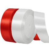 2 Rolls White Red Ribbon, 1 Inch x 50 Yards Satin Red White Fabric Ribbon for Flower Bouquets, Gift Wrapping, DIY Crafts, Birthd