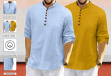 Royalscout Men'S Cotton Polyester Blend Solid Regular Fit Full Sleeve Short Kurta | Ethnic, Lightweight Summer Kurta For Daily & Occasion Use Sky-Gold 3Xl