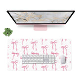 Pink and White Mouse Pad, Desk Mat Pink Bow Keyboard Mat Cute Office Accessories Computer Mat, Non-Slip Rubber Base Large Mousep