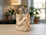 Origami Desk Organizer | Kraft Paper Inspired Pen Holder | Designer Desktop Accent for Modern Workspaces | Durable Bioplastic |