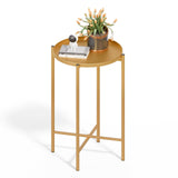VINGLI Round Metal Side Table with Removable Tray, Outdoor Patio Coffee Table, Waterproof End Table for Small Spaces, Outdoor Pa