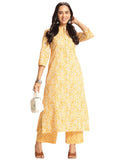 Anni Designer Women'S Rayon Viscose Straight Printed Kurta With Palazzo (Nalagarh Yellow_Xl_Yellow_X-Large),Yellow,XL