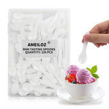 AMEILOZ 100PCS 3 Inch Mini Tasting Spoons Tiny Plastic Taster Spoon for Yogurt Pudding Jello Shots Ice Cream, Extra Little Sampl
