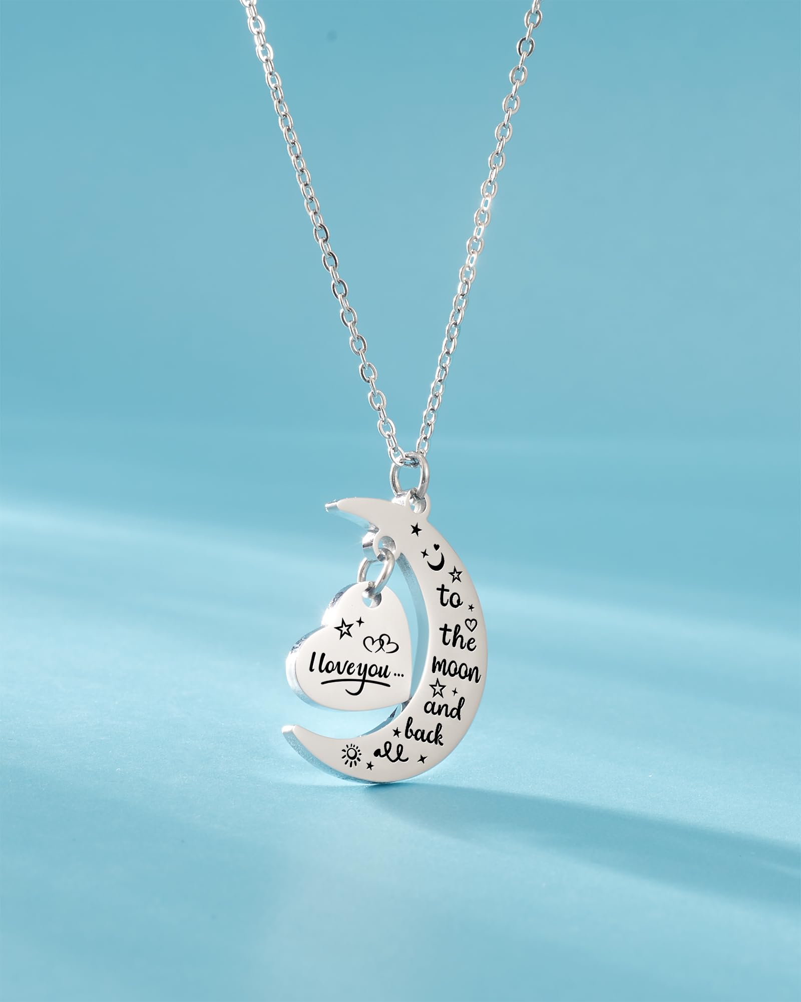 HOFOYA I Love You To The Moon And Back Stainless Steel Chain Necklace Jewelry Gifts for Mom Auntie Sister Daughter Grandma,Birth